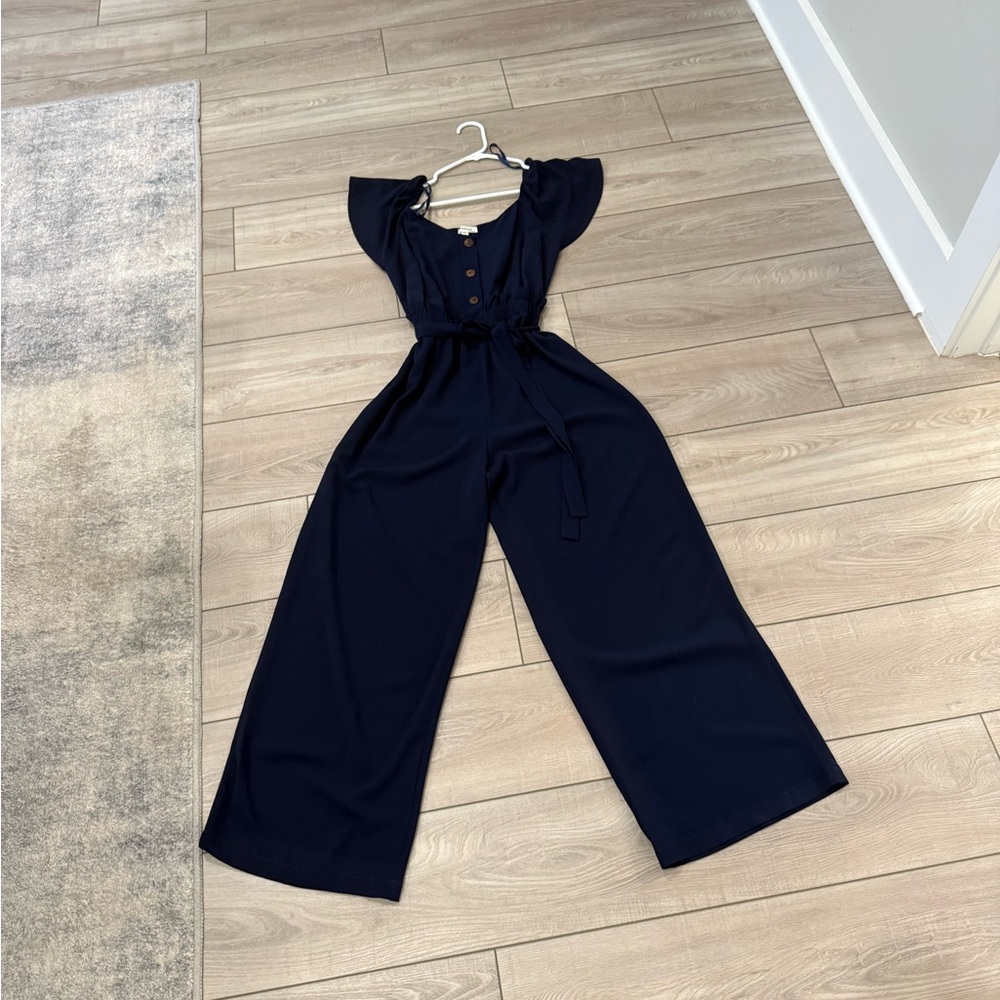 Monteau Dark Blue Jumpsuit with Button Detail